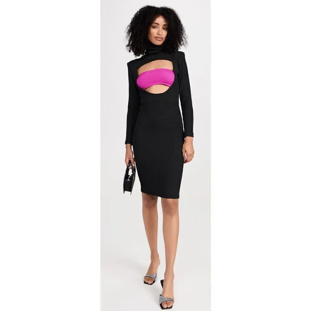 Bruceglen Jet Fonda Bandeau Dress In Black & Fushia Nwt Size Medium — image 4 of 8